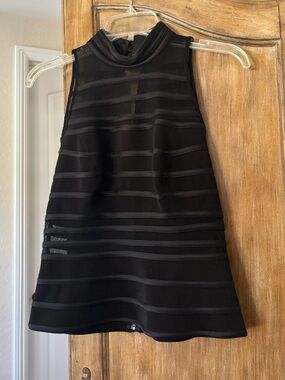 JS Collections Black Sleeveless Top with Sheer Stripes